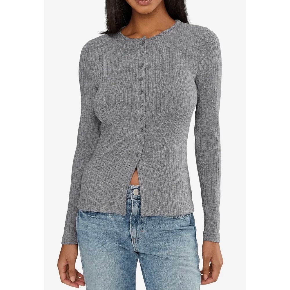 Madewell NWT Gray Ribbed Button Front Long Sleeve Knit Top Size S
